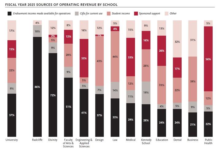 Graphy showing FY25 sources of operating revenue by school